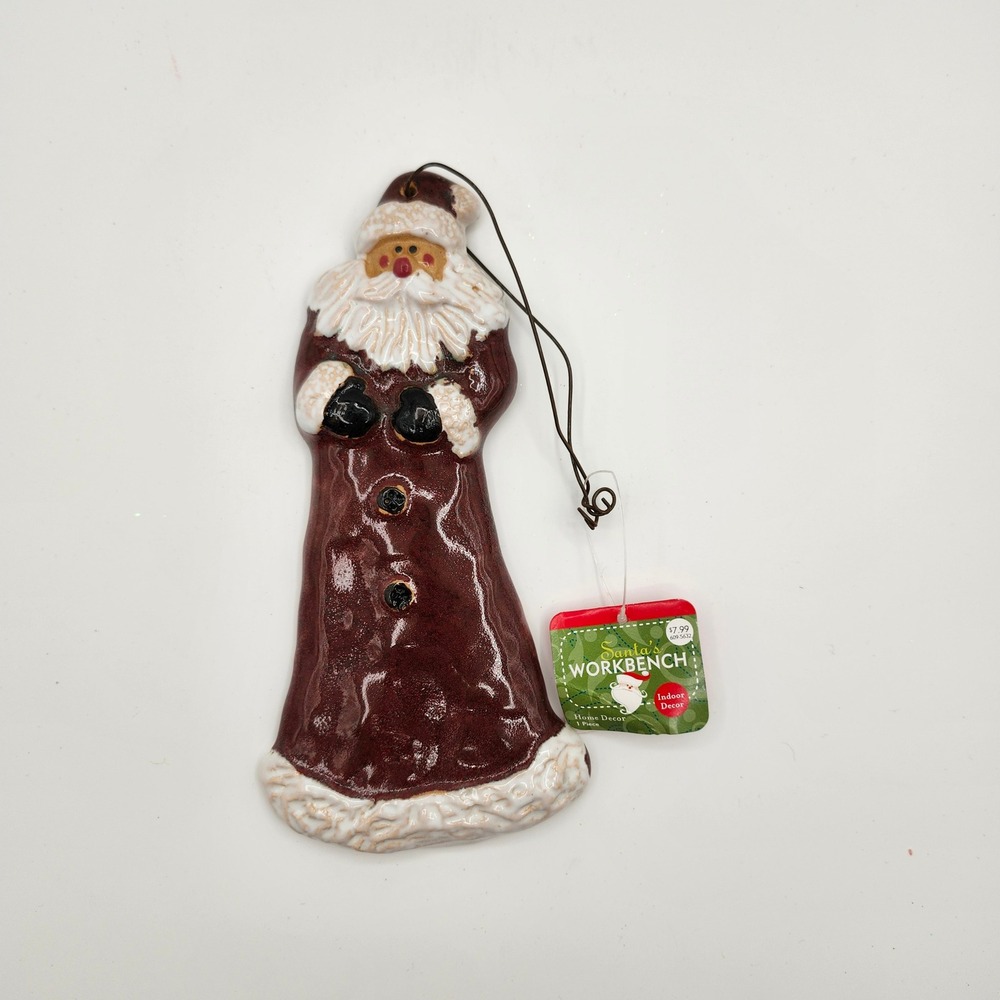 Santa's Workbench Ceramic Santa Claus Wall‎ Decor Vintage 2002 Burgundy White